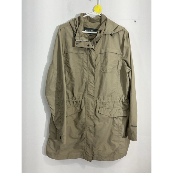 Eddie Bauer Jackets & Blazers - Womans Eddie Bauer Size 2XL Tan Full Zip Full Snap Hooded Wind Breaker